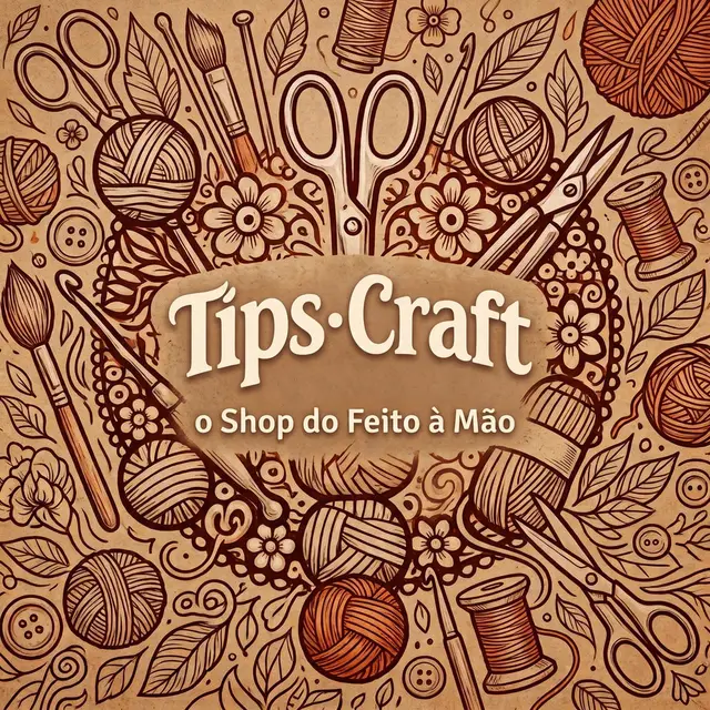 Tips·Craft, o shop do feito à mão: ilustração com novelos, tesouras, agulhas e linhas